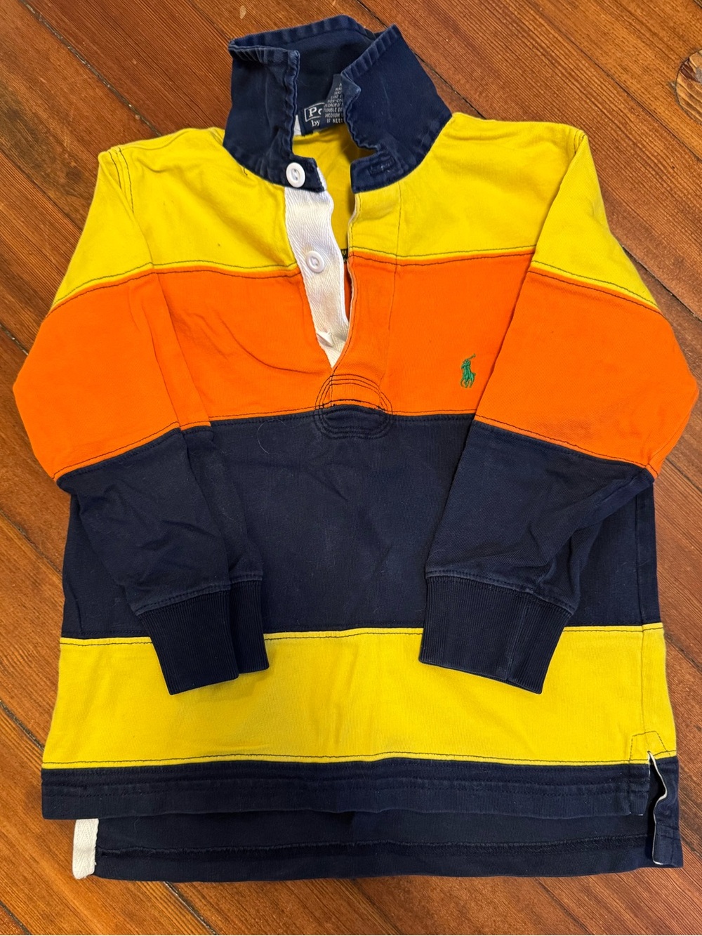 Ralph Lauren Boys' Yellow Orange Navy Striped Rugby Polo